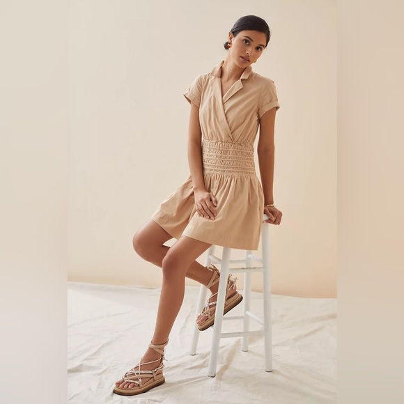 New Anthropology Smocked Surplice Mini Dress - Picture 1 of 5